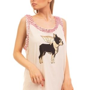 TWIN-SET JEANS Boston terrier SHIRT Tank Top Size M L os S for the loose fit